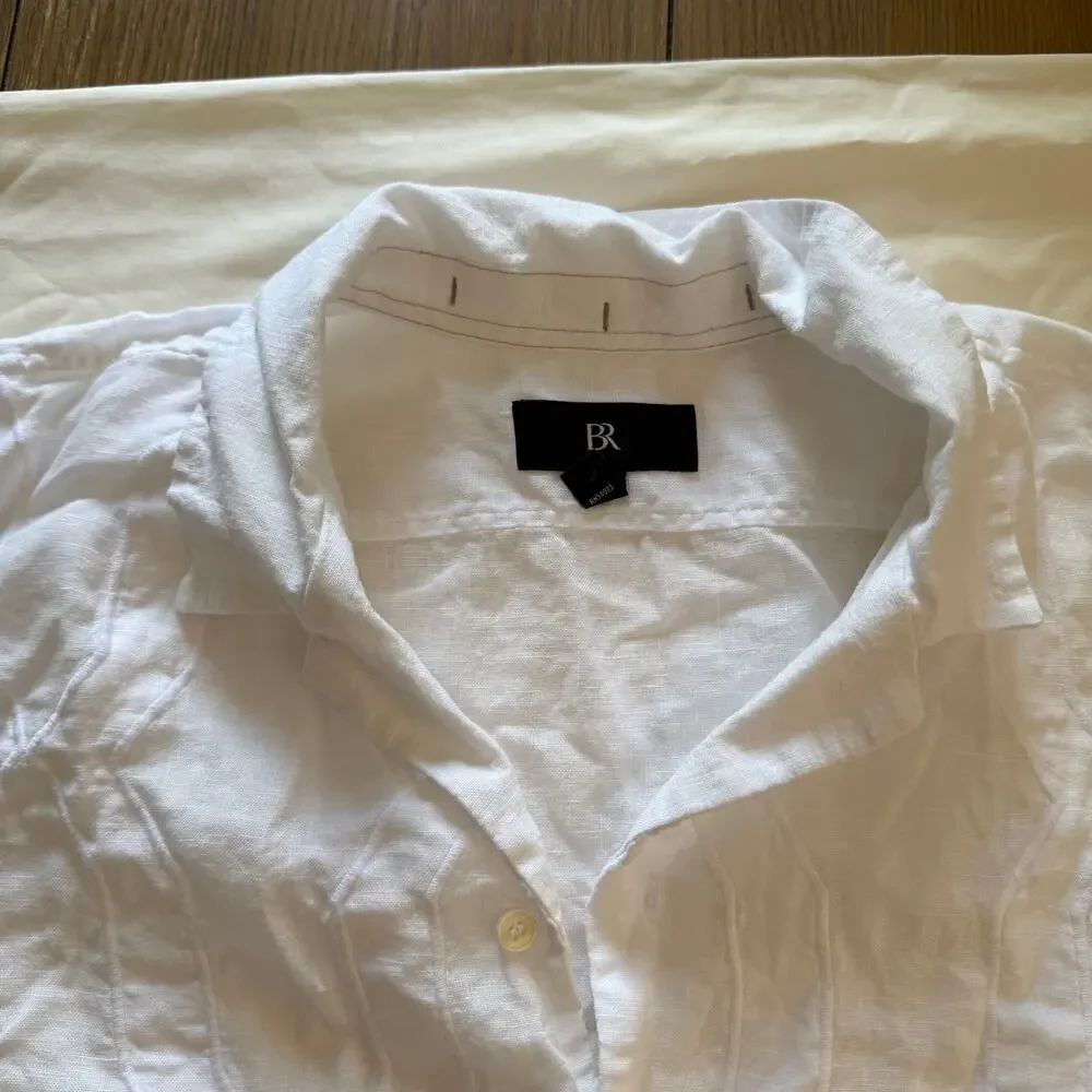 Banana Republic White Textured Linen Casual Button Up Men's L Cruise Vacation
